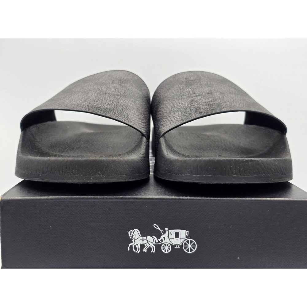 Coach SIG CTD CNVS POOL SL Black Signature Men's Canvas Slide Sandals Logo Sz 7 - Picture 2 of 12